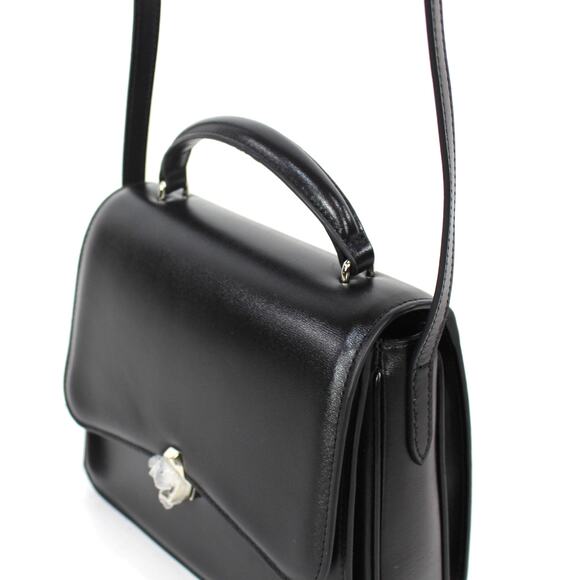 Reformation Monica Black Leather Crossbody Bag Silver Hardware Top Handle NEW - Picture 3 of 9